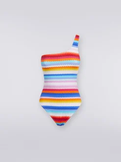 Zigzag print one-shoulder one-piece swimming costume