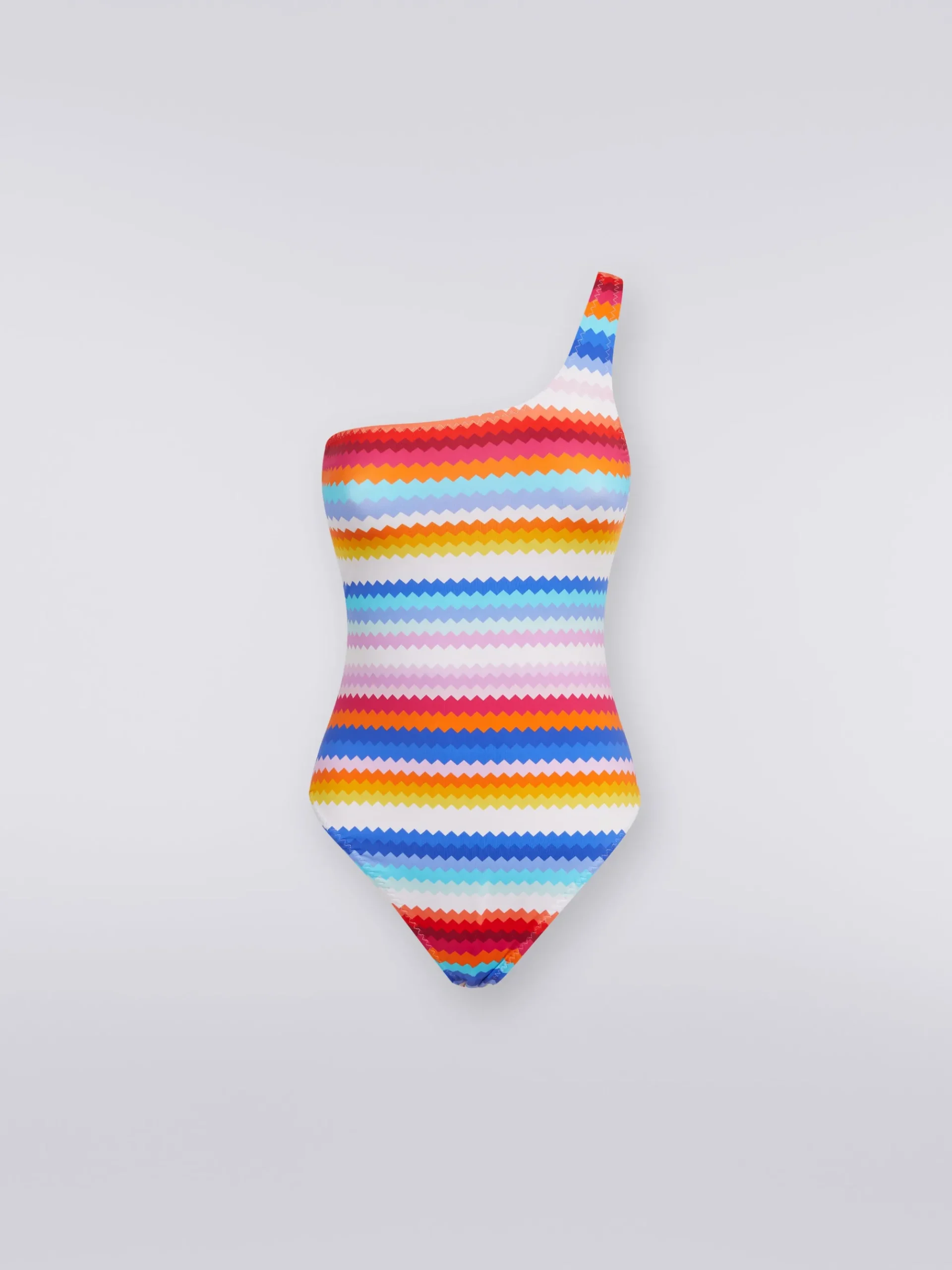 Zigzag print one-shoulder one-piece swimming costume
