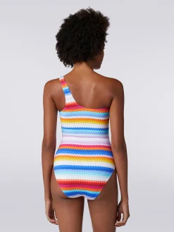 Zigzag print one-shoulder one-piece swimming costume