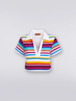 Zigzag terry polo shirt crop top