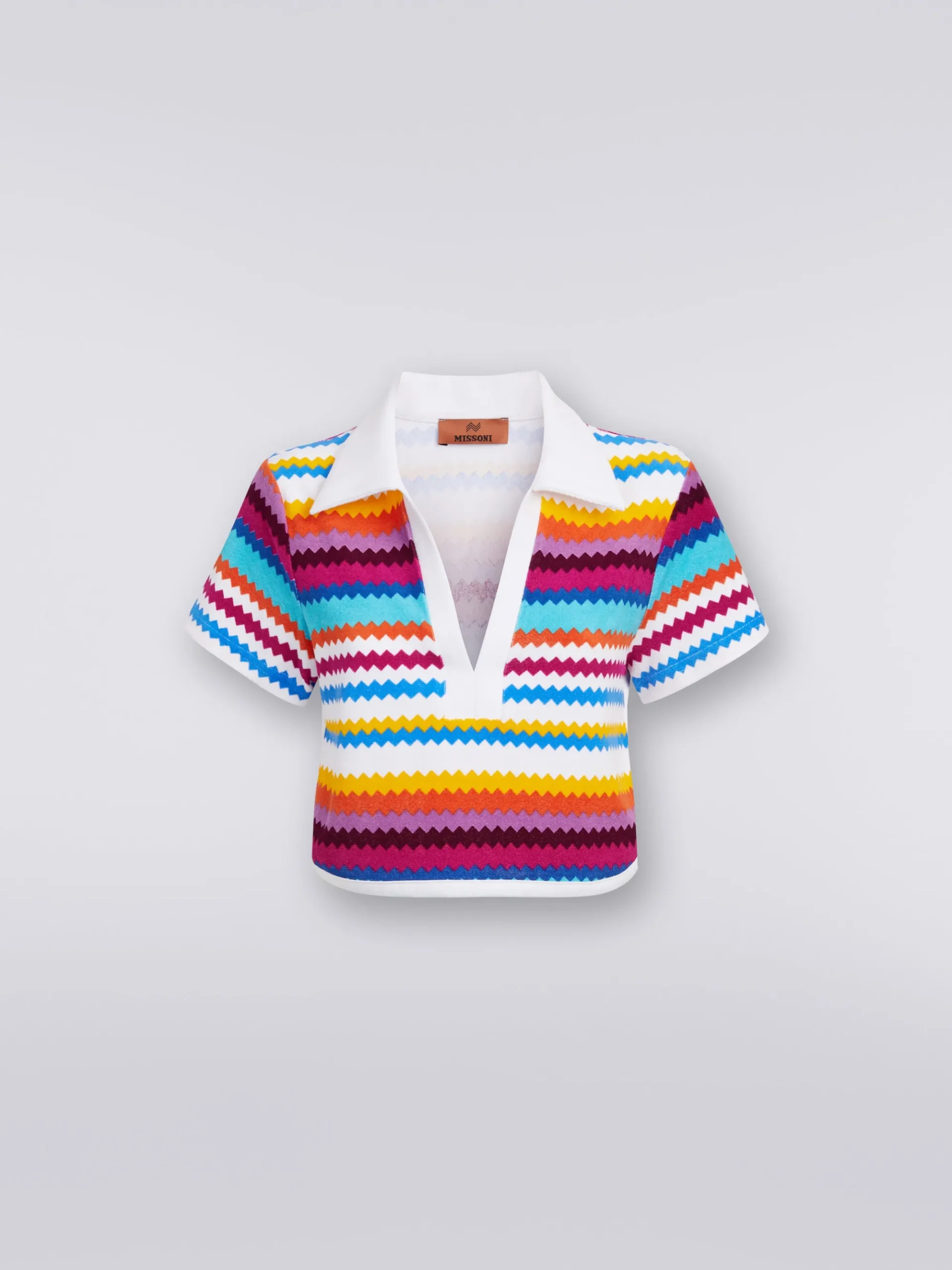 Zigzag terry polo shirt crop top