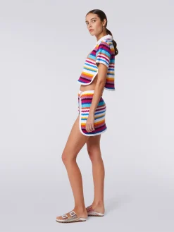 Zigzag terry polo shirt crop top