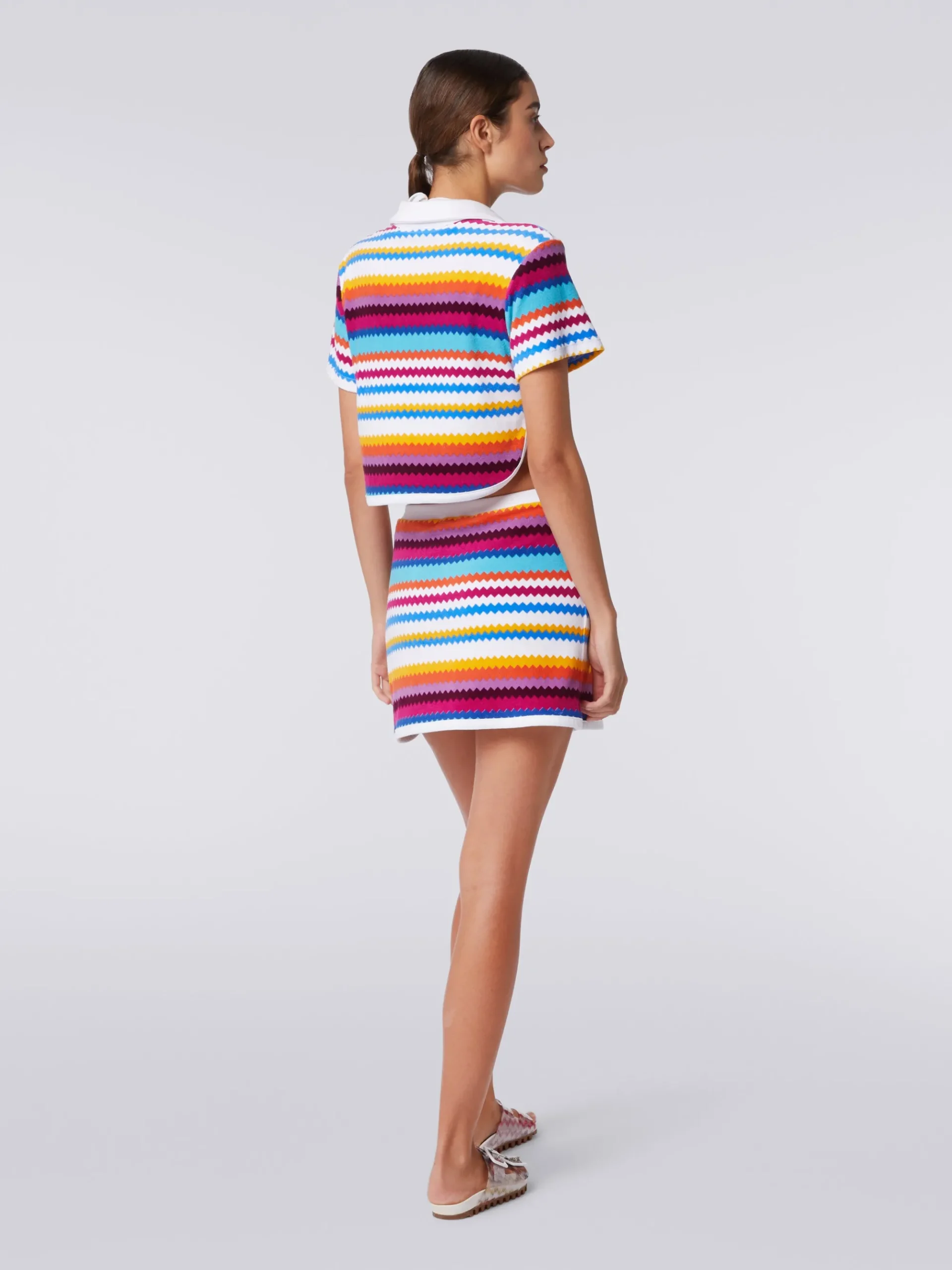 Zigzag terry polo shirt crop top