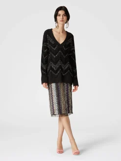 Zigzag tulle tube midi skirt with sequins