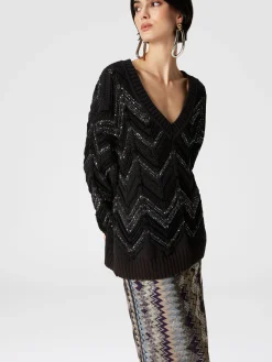 Zigzag tulle tube midi skirt with sequins