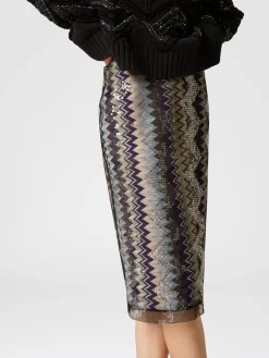 Zigzag tulle tube midi skirt with sequins