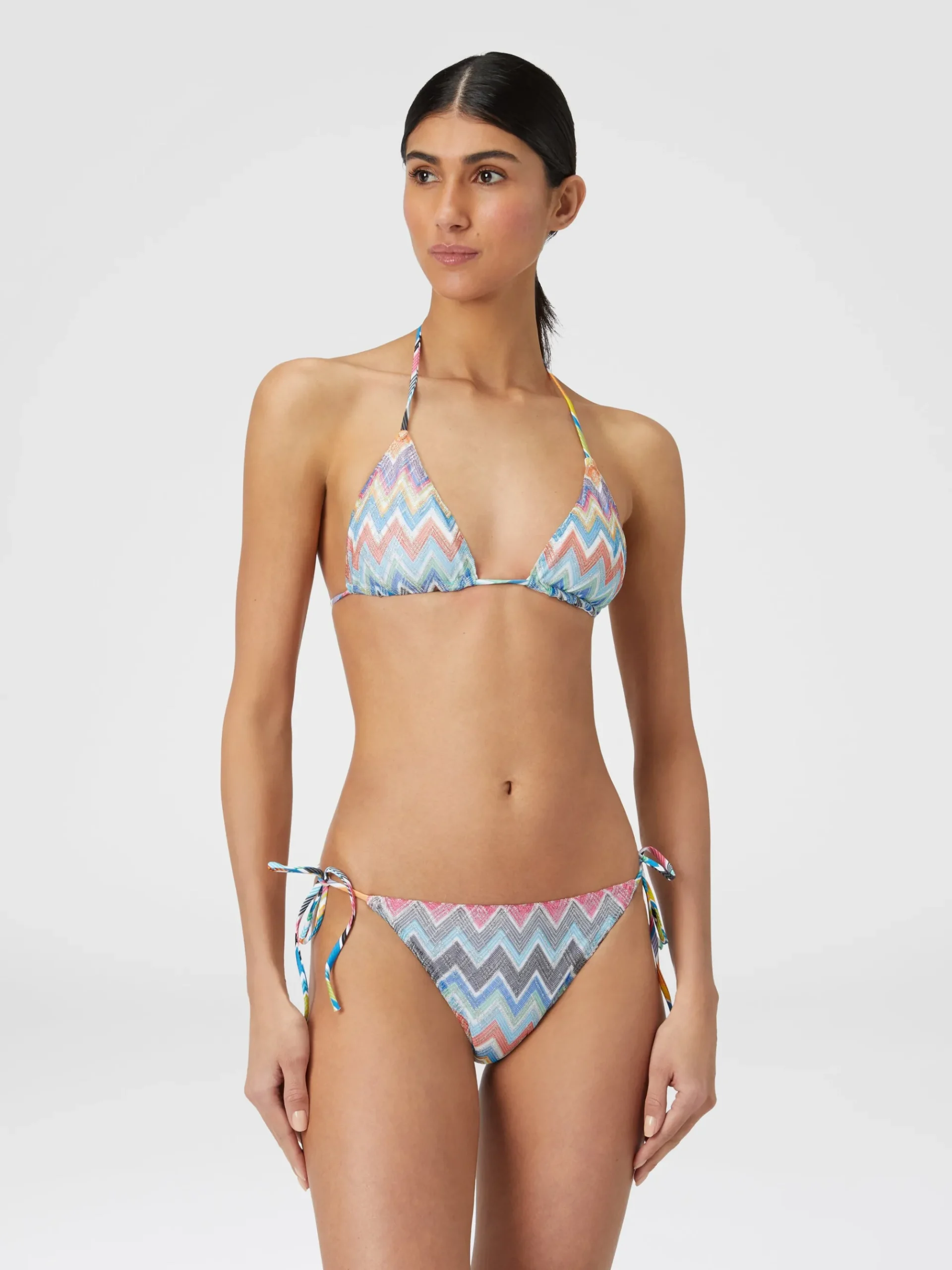 Zigzag viscose blend bikini with lurex
