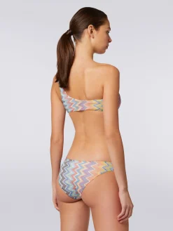 Zigzag viscose one-shoulder bikini with lurex