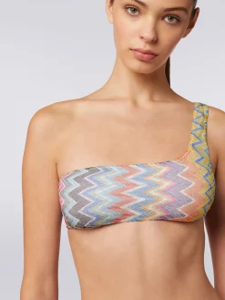Zigzag viscose one-shoulder bikini with lurex