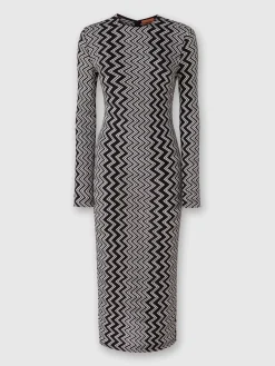 Zigzag wool and viscose midi dress
