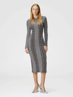 Zigzag wool and viscose midi dress