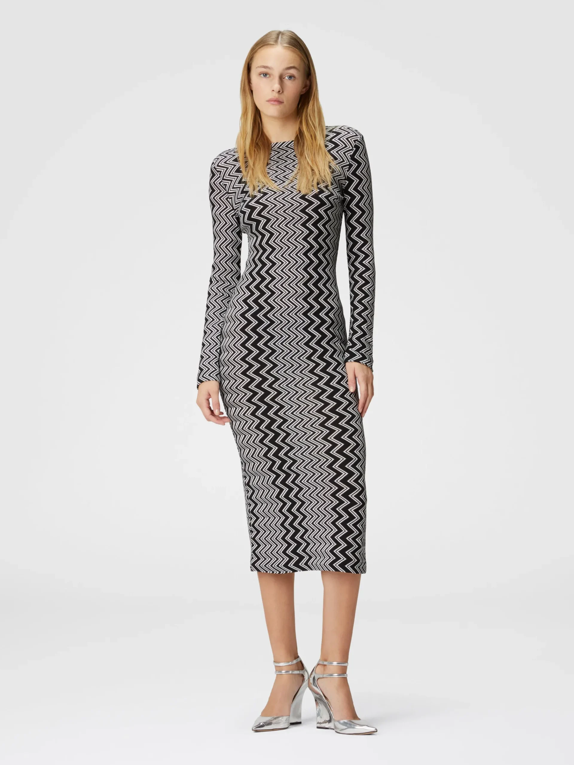 Zigzag wool and viscose midi dress