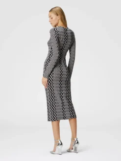 Zigzag wool and viscose midi dress