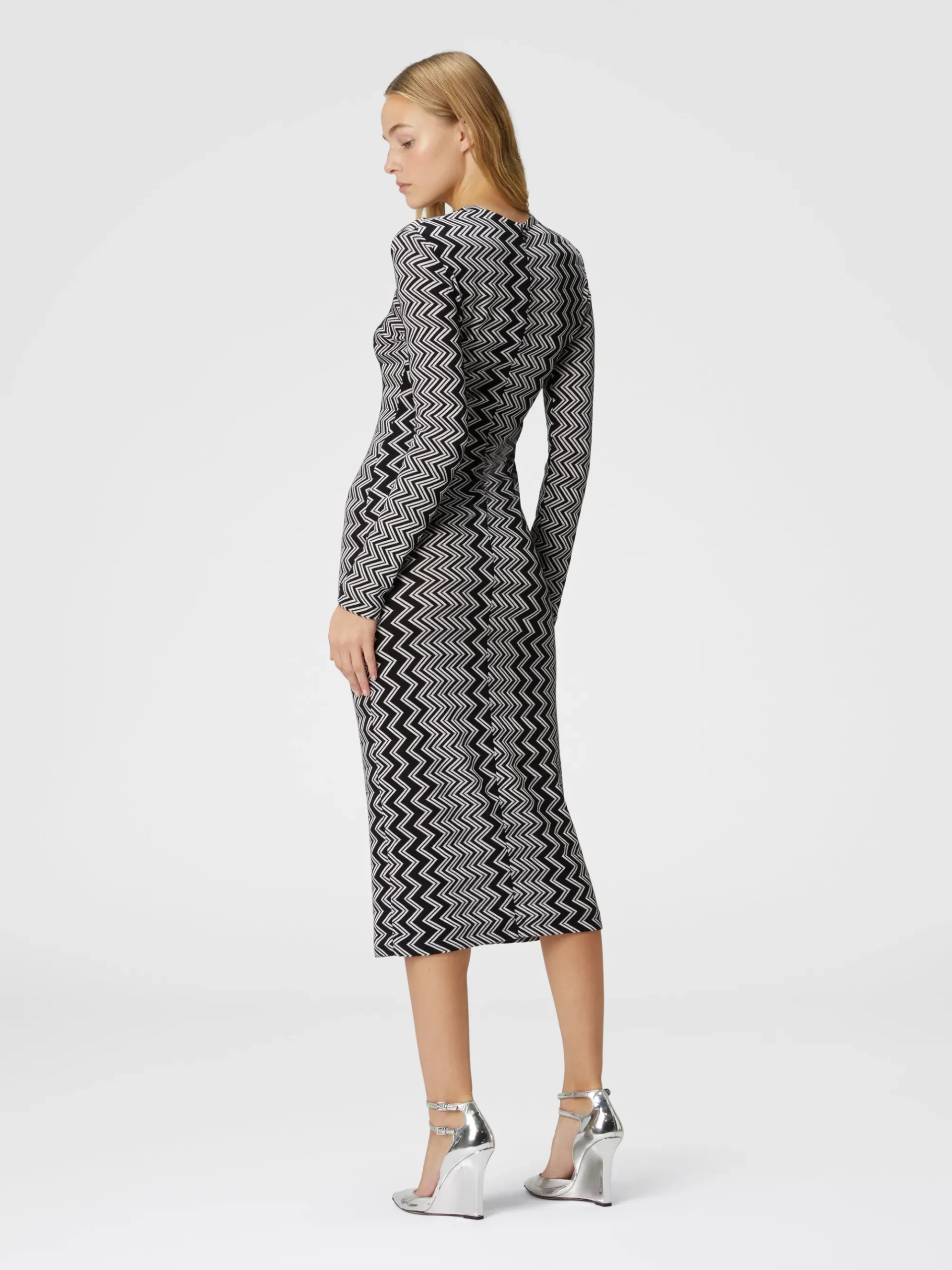 Zigzag wool and viscose midi dress