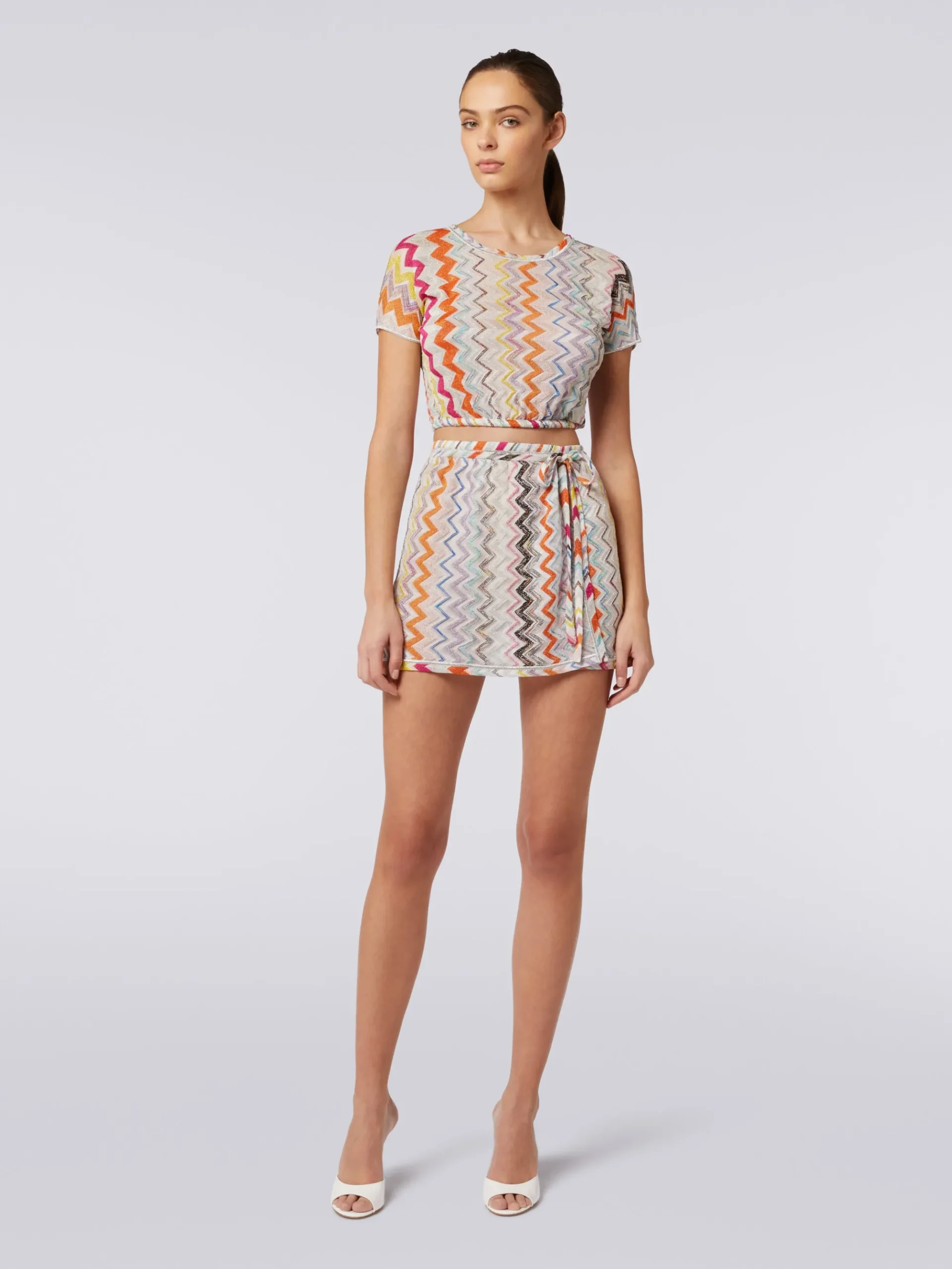 Zigzag wrap-around miniskirt with lurex